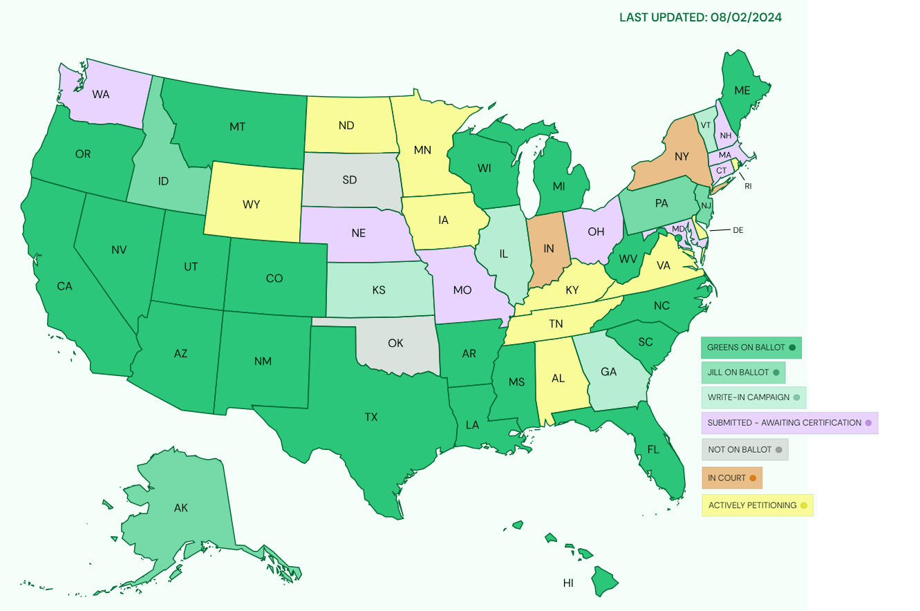 Ballot Access Map - Jill Stein 2024